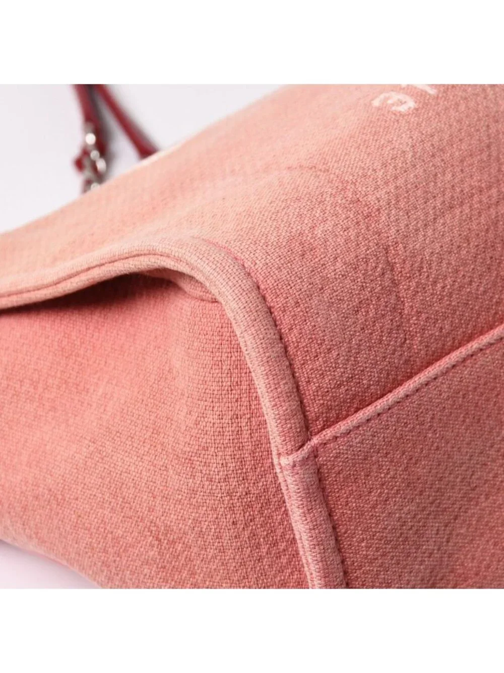 Chanel Deauville MM Chain Tote Bag CC Logo Pink Canvas Leather Silver